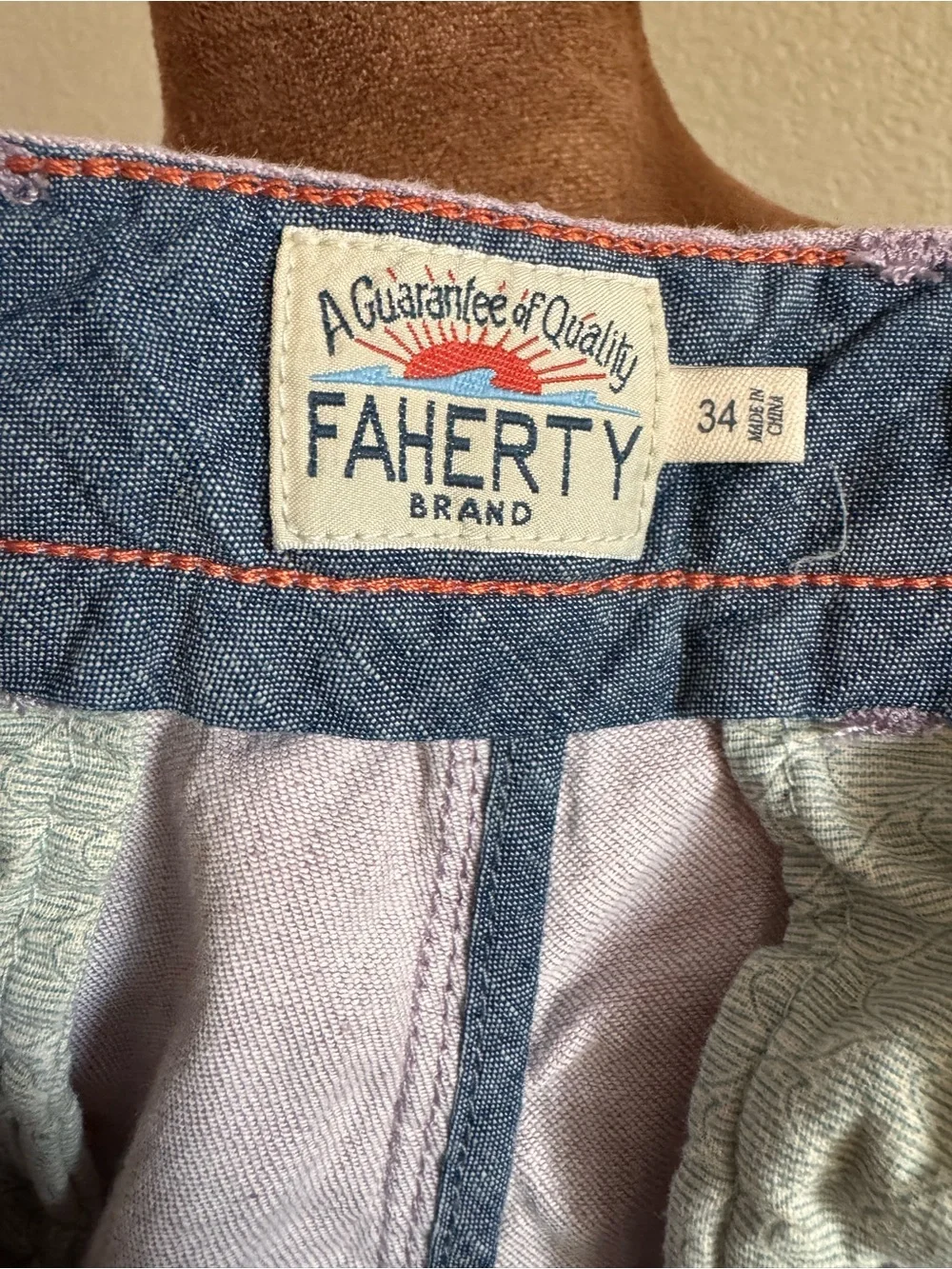 Faherty Brand Mens 34 Linen Organic Cotton Shorts Dusty Lavender Lilac Chino